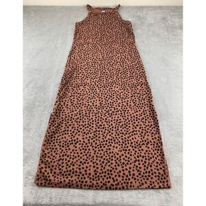 Old Navy Women's Maxi Dress L Brown Black Animal Print Sleeveless Ribbed Casual